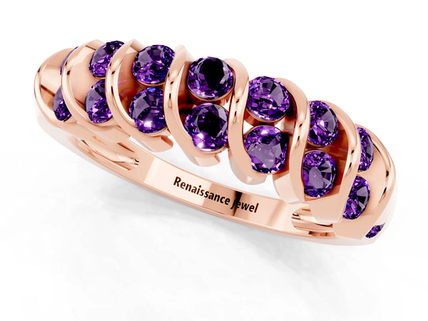 Rose gold Channel Set Round Amethyst Multi-Row Band