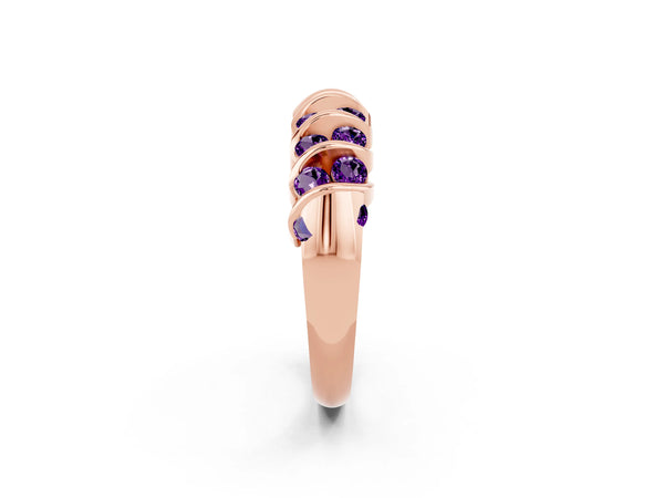 Rose gold Channel Set Round Amethyst Multi-Row Band