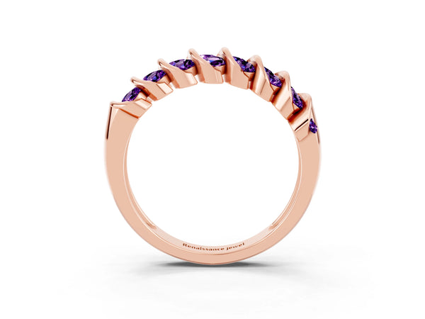 Rose gold Channel Set Round Amethyst Multi-Row Band