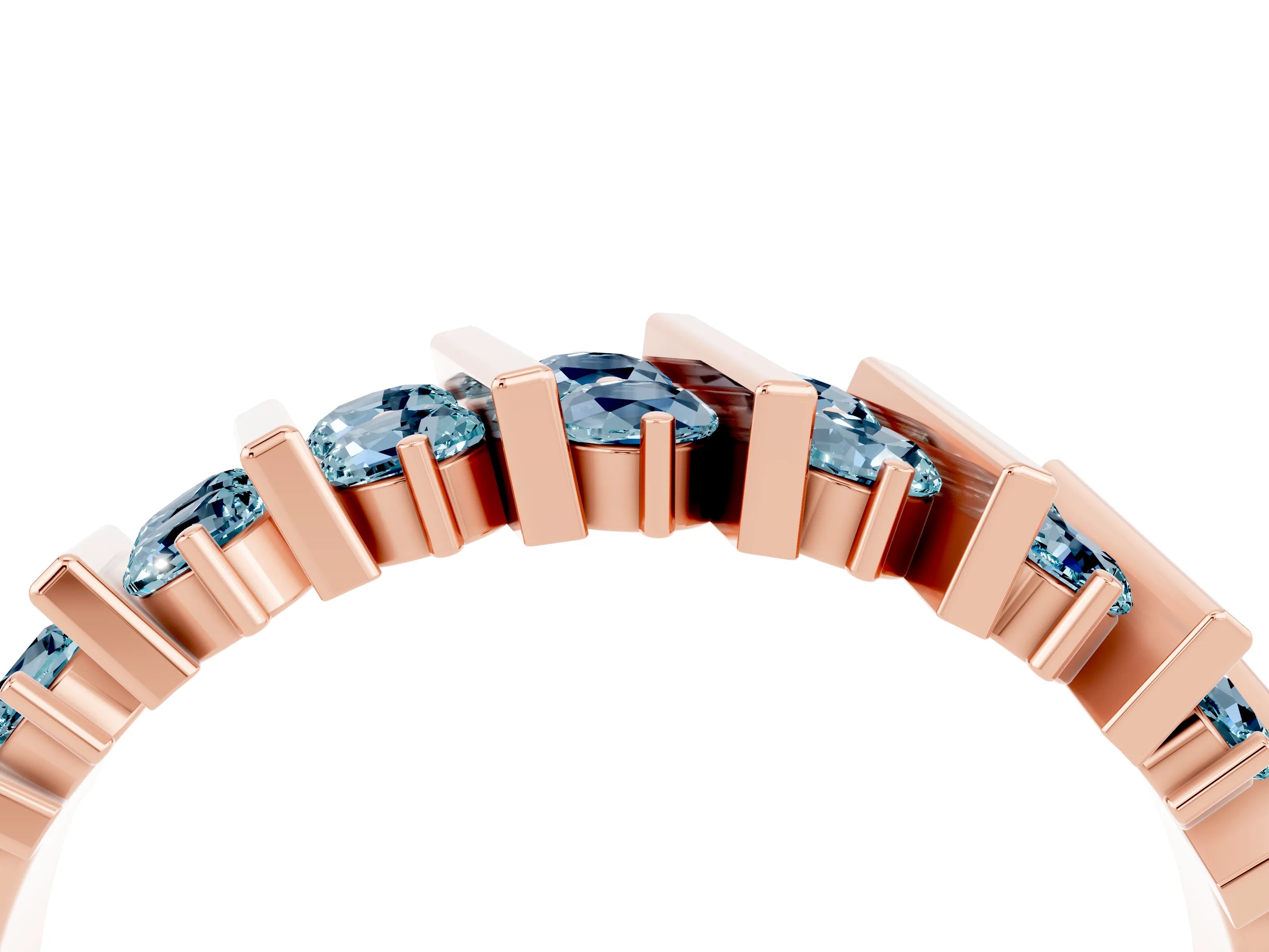 Rose gold Channel Set Round Aquamarine Anniversary Band with Vertical Prongs_10