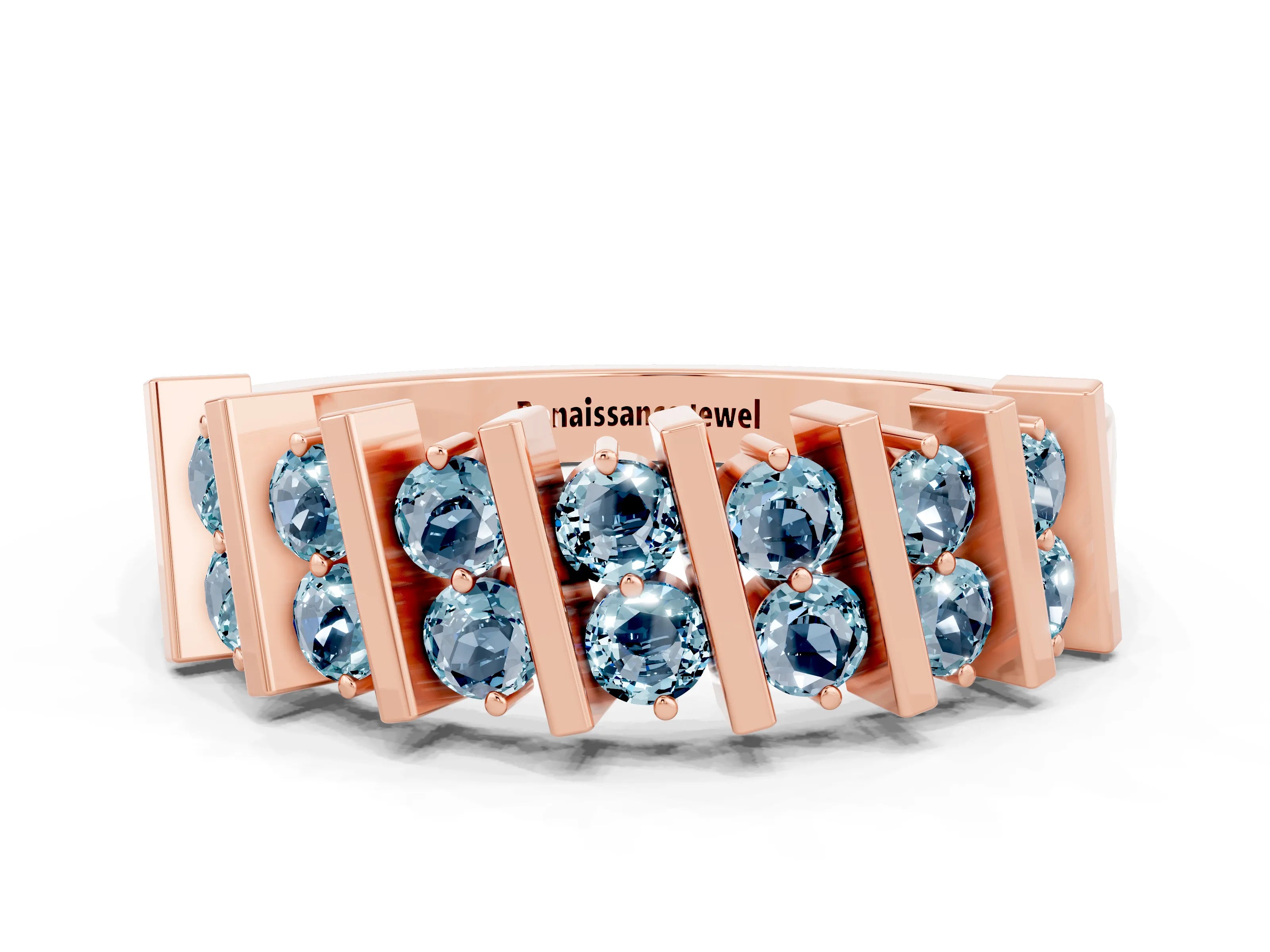 Rose gold Channel Set Round Aquamarine Anniversary Band with Vertical Prongs_6