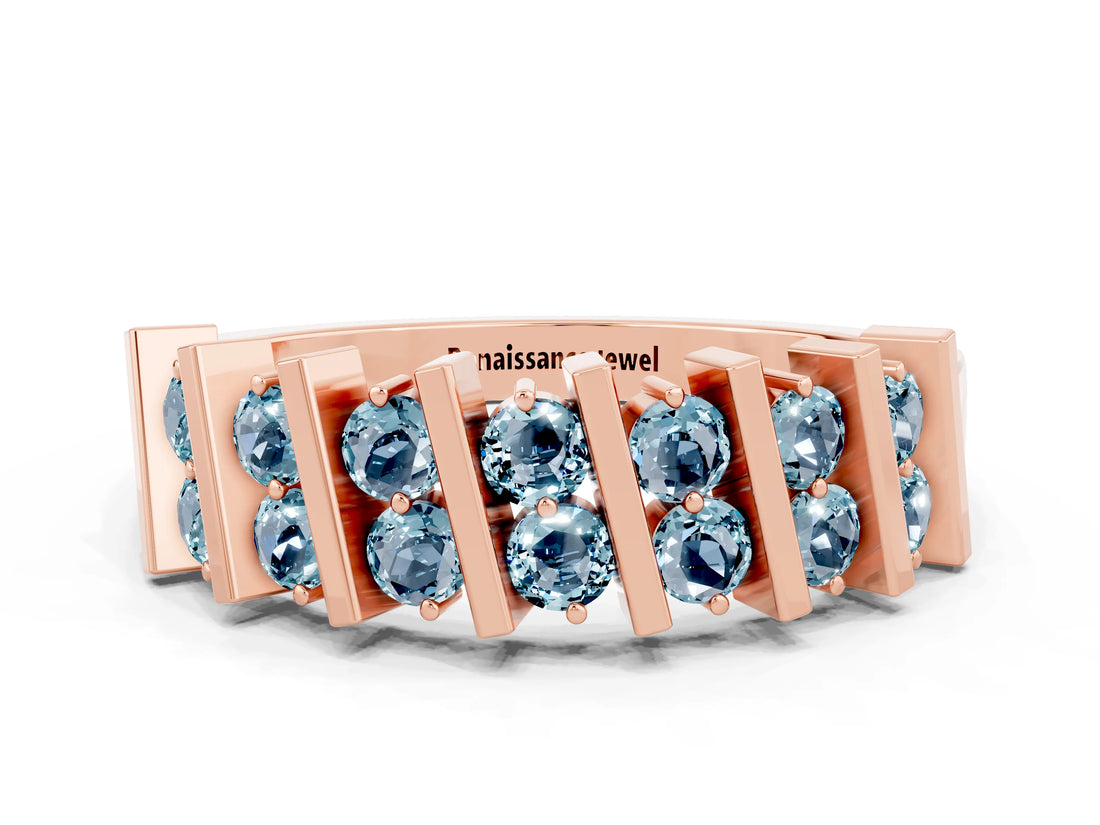 Rose gold Channel Set Round Aquamarine Anniversary Band with Vertical Prongs_6