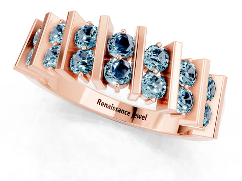 Rose gold Channel Set Round Aquamarine Anniversary Band with Vertical Prongs_7