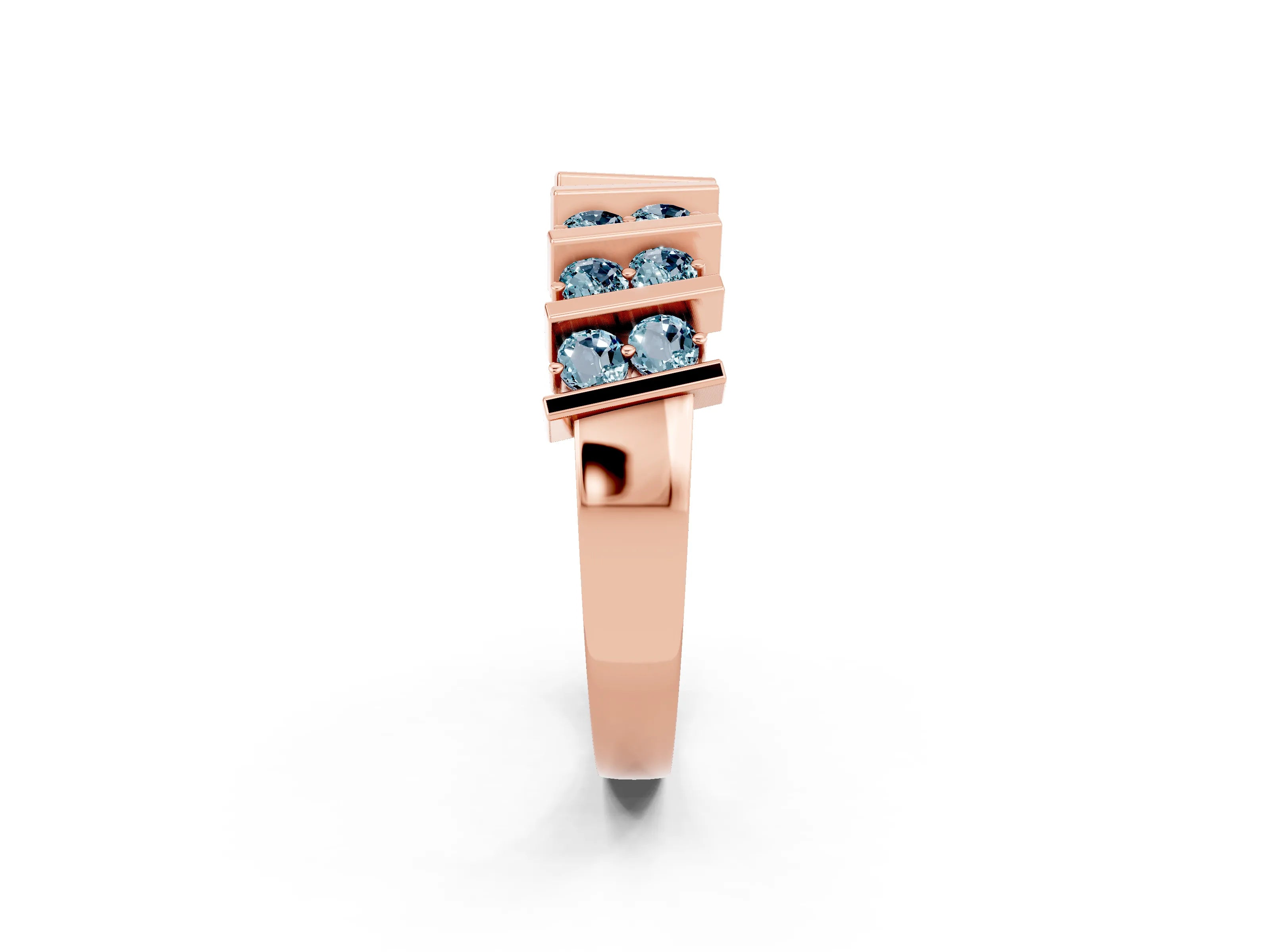 Rose gold Channel Set Round Aquamarine Anniversary Band with Vertical Prongs_8