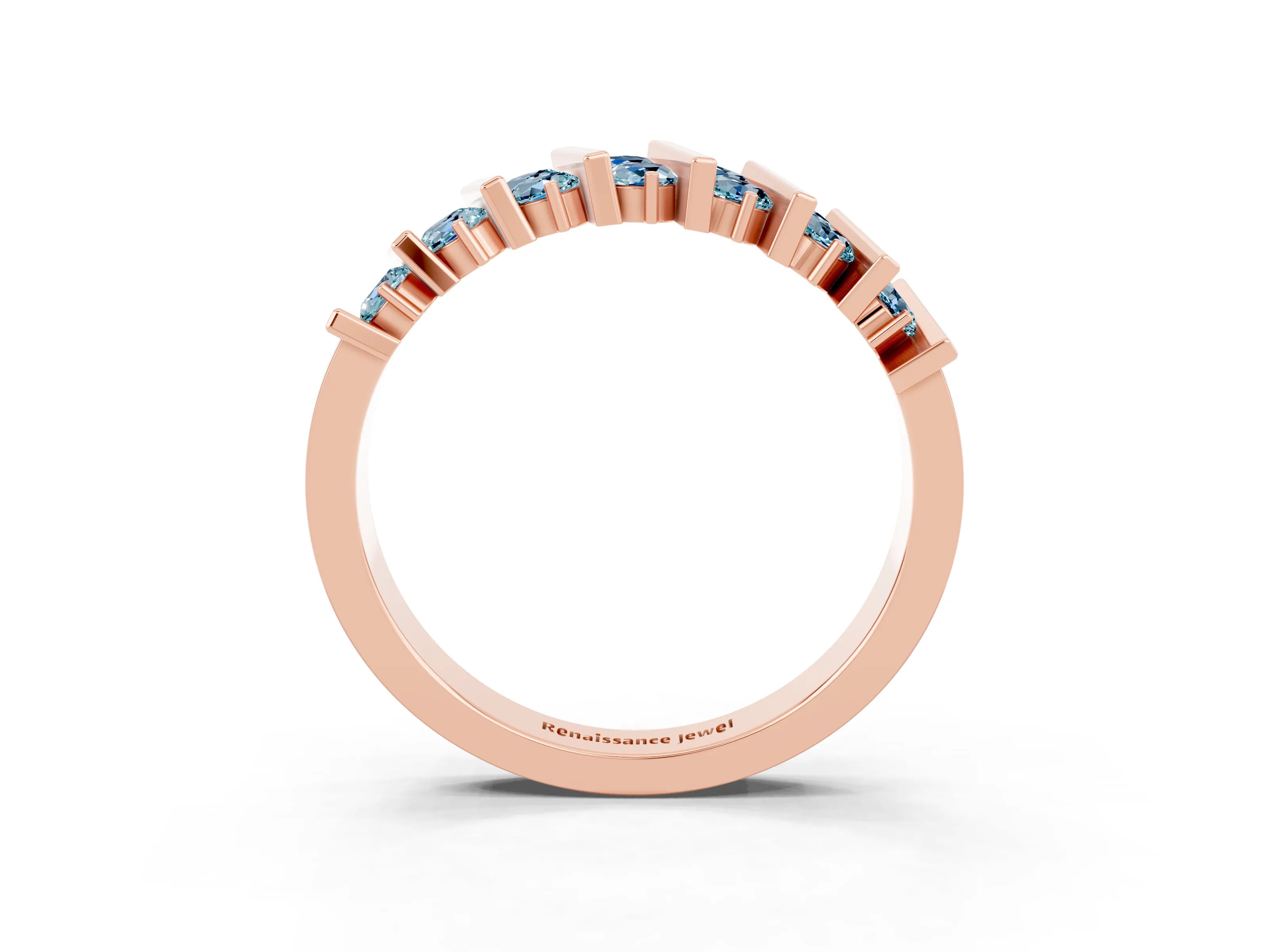 Rose gold Channel Set Round Aquamarine Anniversary Band with Vertical Prongs_9