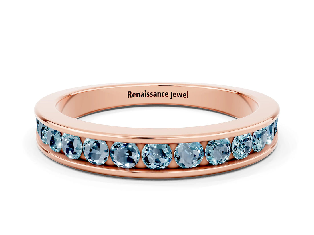 Rose gold Channel Set Round Aquamarine Eternity Band_6