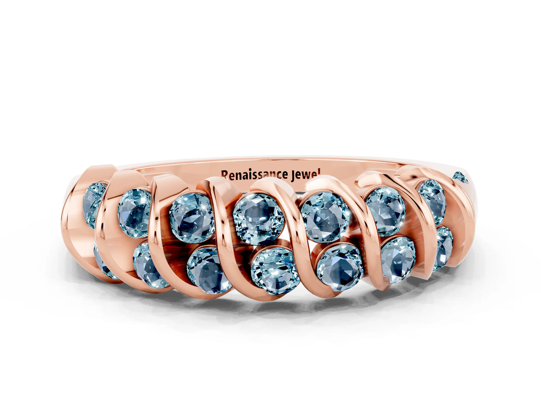 Rose gold Channel Set Round Aquamarine Multi-Row Band_6