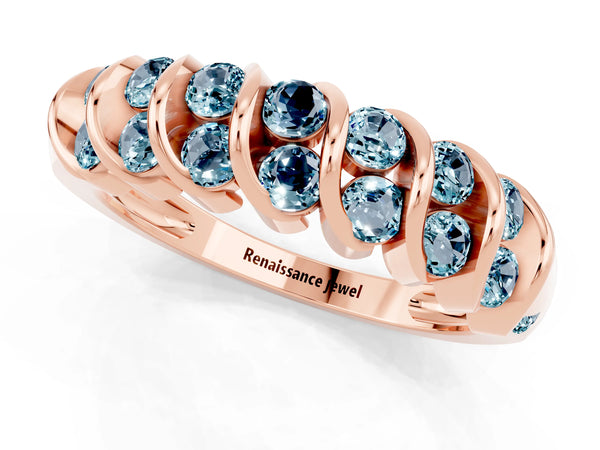 Rose gold Channel Set Round Aquamarine Multi-Row Band