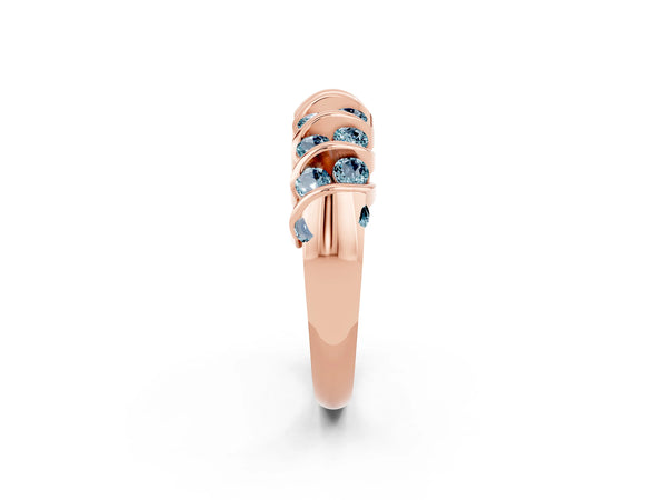 Rose gold Channel Set Round Aquamarine Multi-Row Band