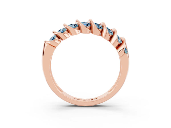 Rose gold Channel Set Round Aquamarine Multi-Row Band