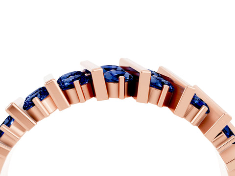Rose gold Channel Set Round Blue Sapphire Anniversary Band with Vertical Prongs_10