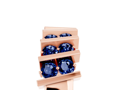 Rose gold Channel Set Round Blue Sapphire Anniversary Band with Vertical Prongs_11