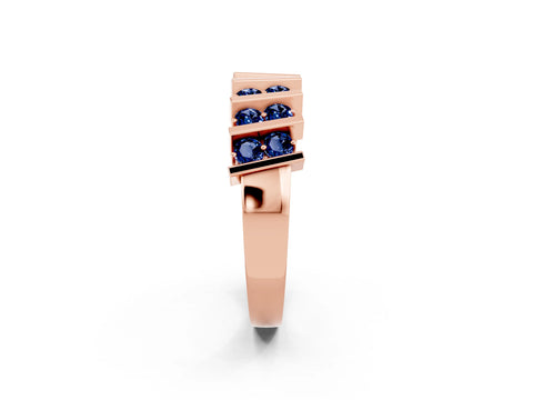 Rose gold Channel Set Round Blue Sapphire Anniversary Band with Vertical Prongs_8