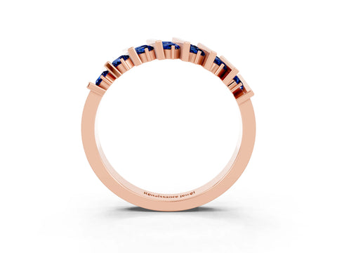 Rose gold Channel Set Round Blue Sapphire Anniversary Band with Vertical Prongs_9