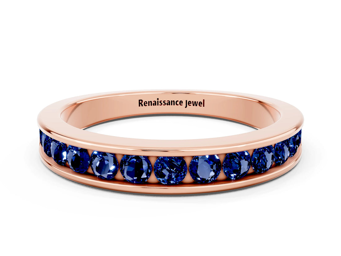 Rose gold Channel Set Round Blue Sapphire Eternity Band_6