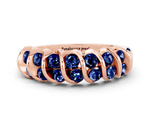 Rose gold Channel Set Round Blue Sapphire Multi-Row Band