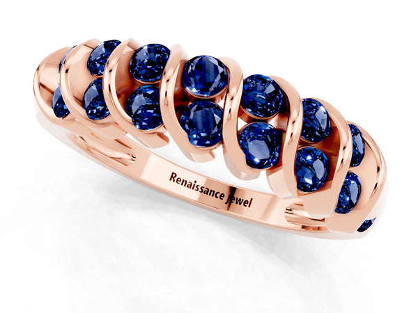 Rose gold Channel Set Round Blue Sapphire Multi-Row Band