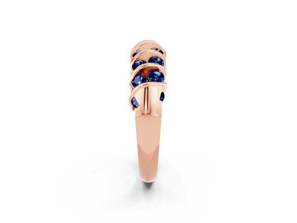 Rose gold Channel Set Round Blue Sapphire Multi-Row Band