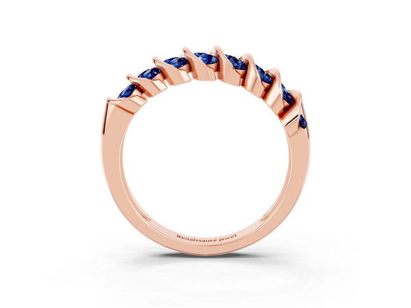 Rose gold Channel Set Round Blue Sapphire Multi-Row Band
