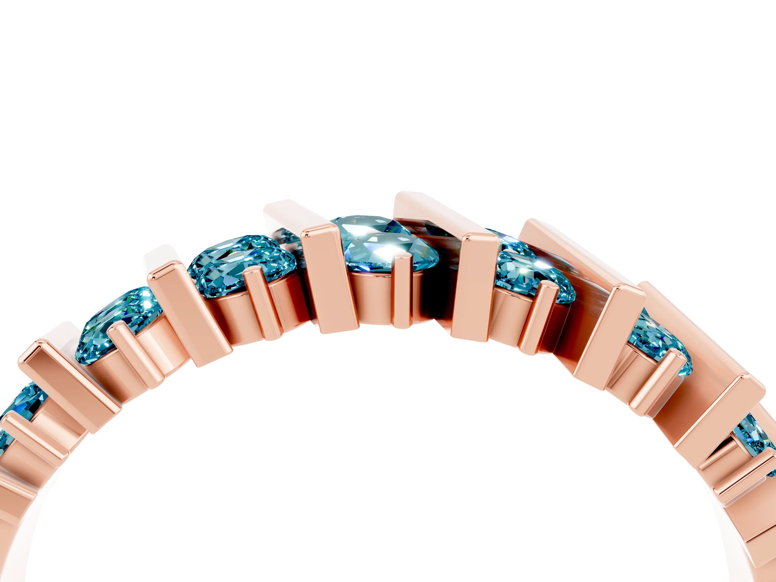 Rose gold Channel Set Round Blue Topaz Anniversary Band with Vertical Prongs_10