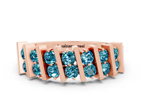 Rose gold Channel Set Round Blue Topaz Anniversary Band with Vertical Prongs_6