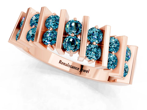 Rose gold Channel Set Round Blue Topaz Anniversary Band with Vertical Prongs_7