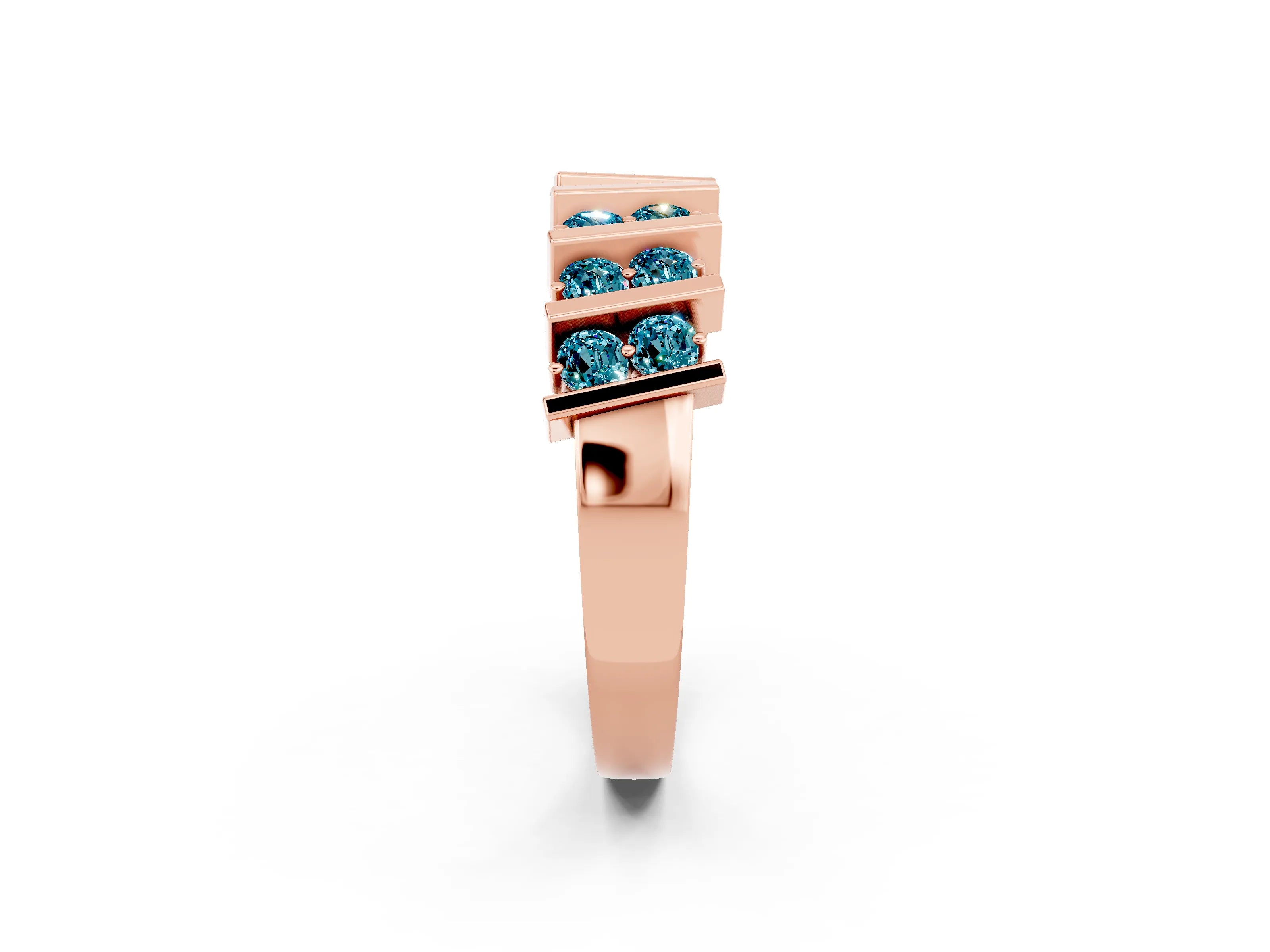 Rose gold Channel Set Round Blue Topaz Anniversary Band with Vertical Prongs_8