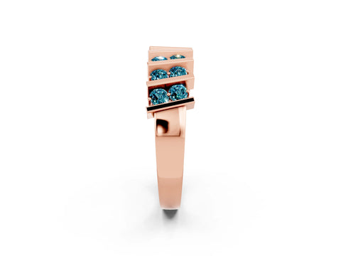 Rose gold Channel Set Round Blue Topaz Anniversary Band with Vertical Prongs_8