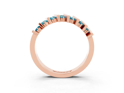 Rose gold Channel Set Round Blue Topaz Anniversary Band with Vertical Prongs_9