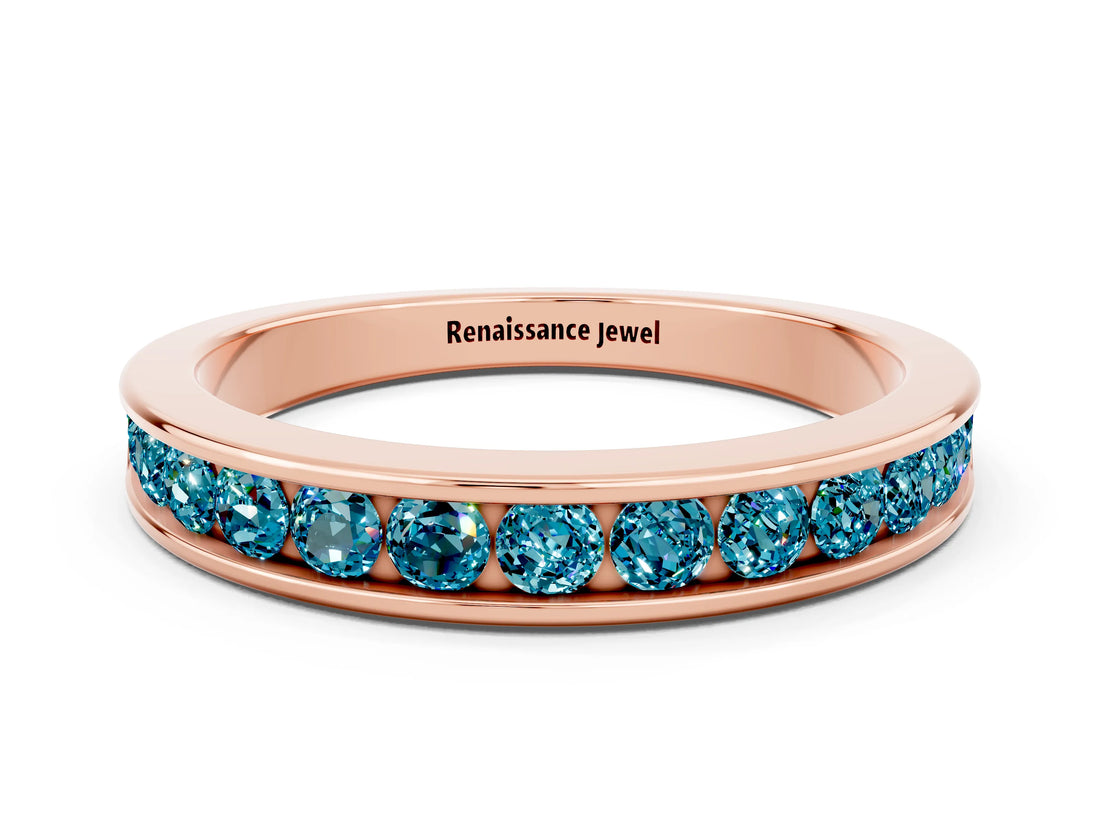 Rose gold Channel Set Round Blue Topaz Eternity Band_6