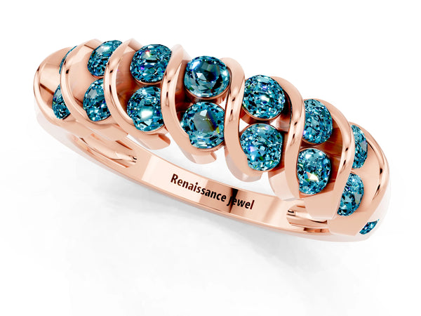 Rose gold Channel Set Round Blue Topaz Multi-Row Band