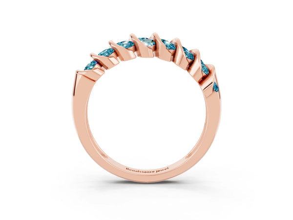 Rose gold Channel Set Round Blue Topaz Multi-Row Band