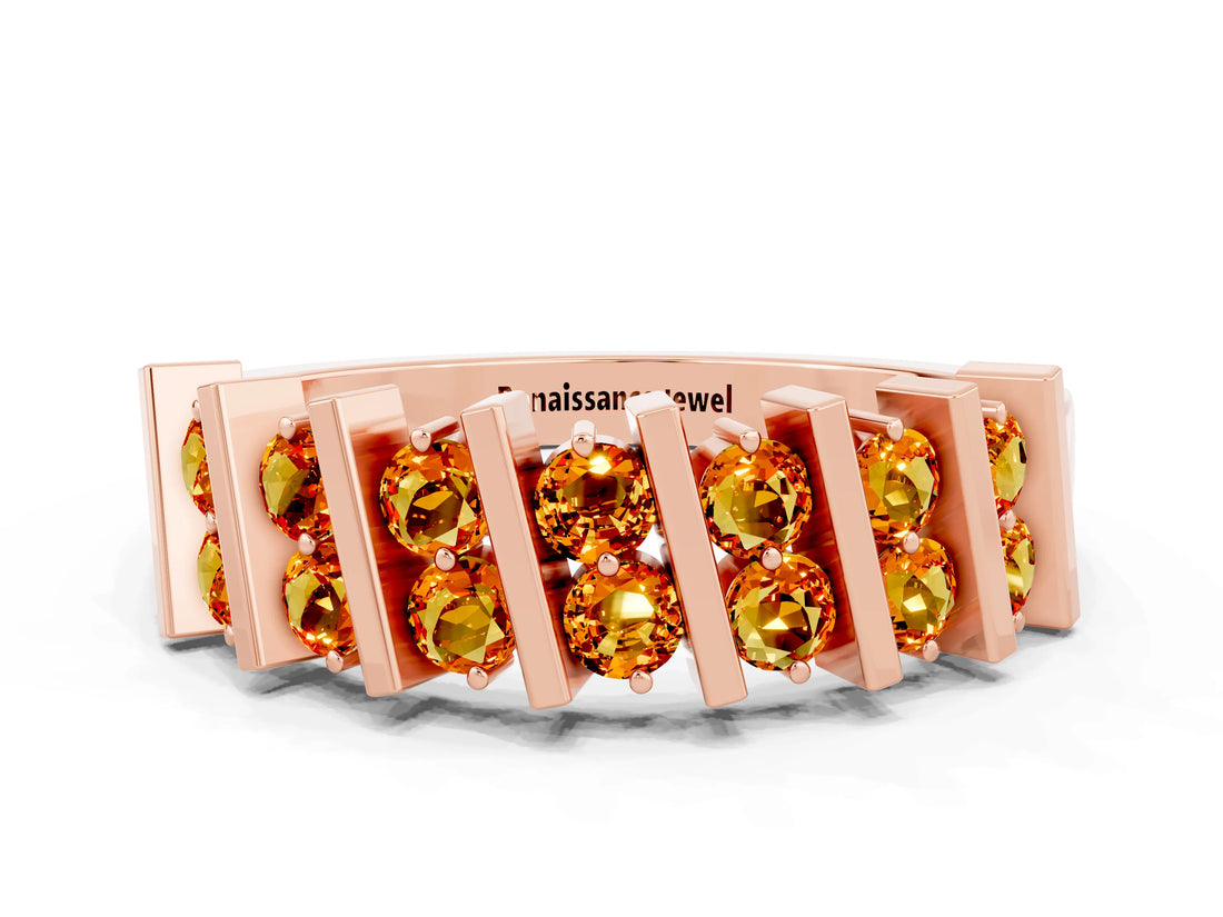 Rose gold Channel Set Round Citrine Anniversary Band with Vertical Prongs_6