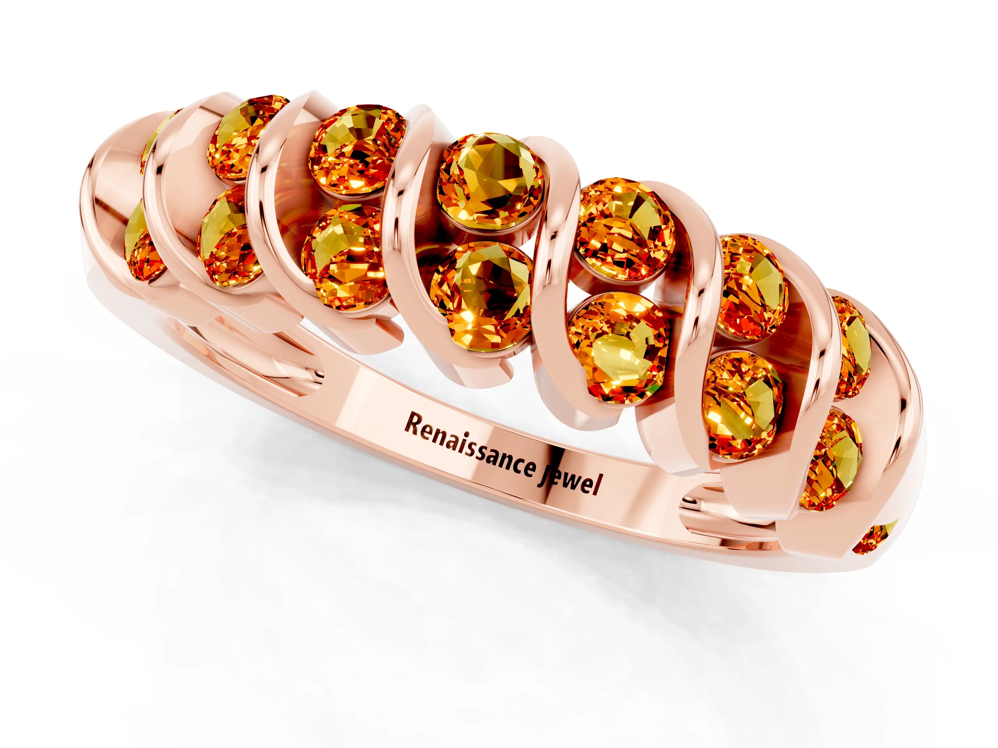 Rose gold Channel Set Round Citrine Multi-Row Band_7