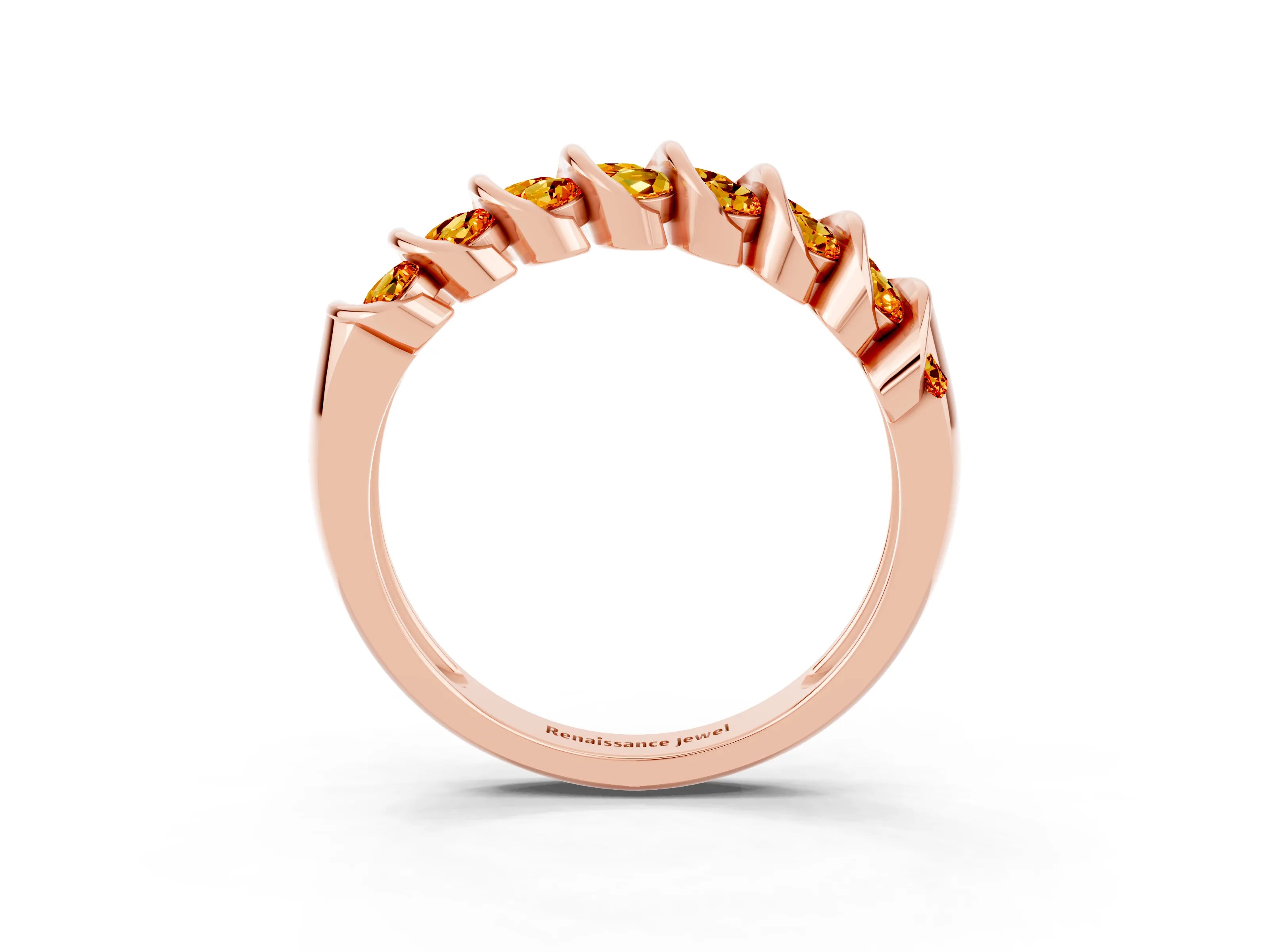 Rose gold Channel Set Round Citrine Multi-Row Band_9