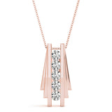 Rose gold Channel Set Round Diamond Bar Pendant