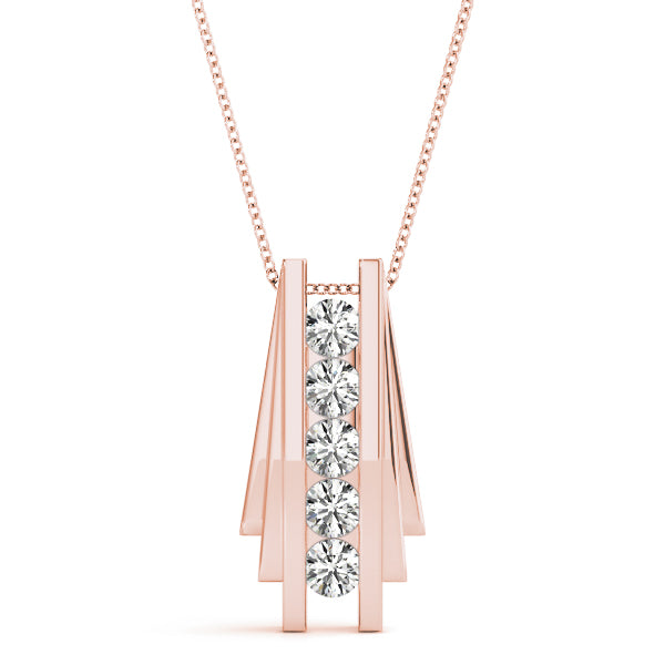 Rose gold Channel Set Round Diamond Bar Pendant