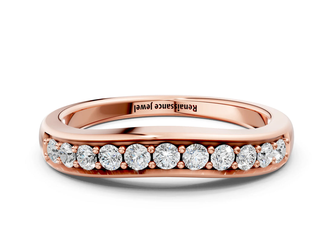 Rose gold Channel Set Round Diamond Curved Band_4