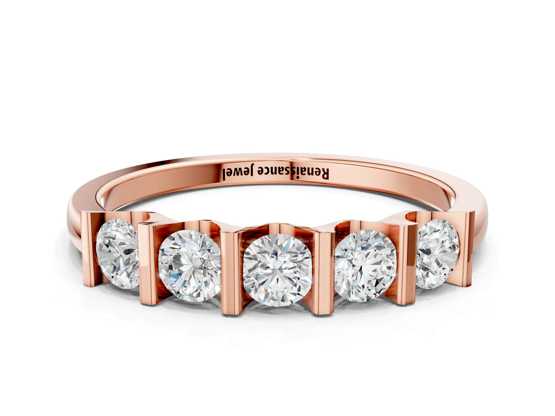 Rose gold Channel-Set Round Diamond Five-Stone Band_4