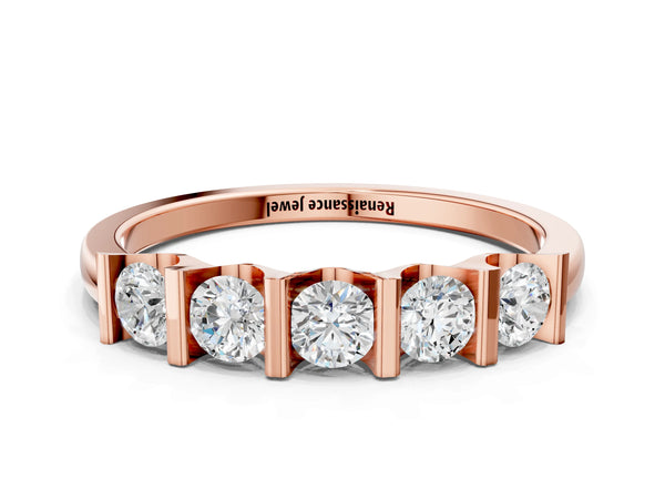 Rose gold Channel-Set Round Diamond Five-Stone Band