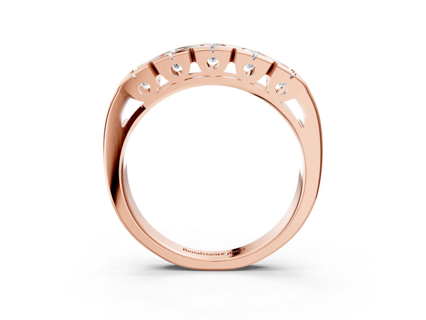 Rose gold Channel Set Round Diamond Flat Band with Prong Setting