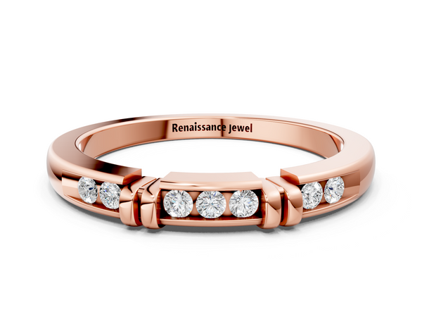 Rose gold Channel Set Round Diamond Half-Eternity Band with Bar Prong Setting