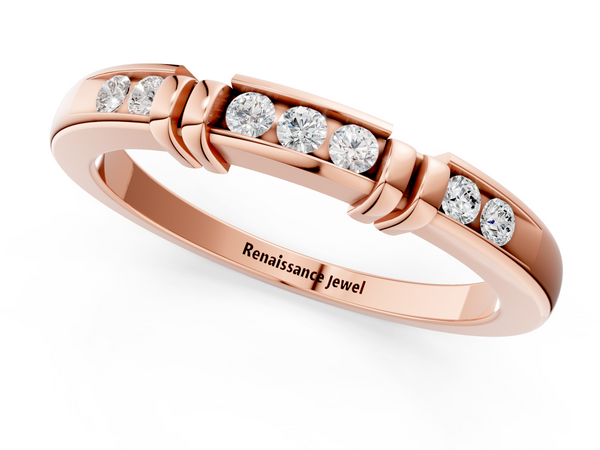 Rose gold Channel Set Round Diamond Half-Eternity Band with Bar Prong Setting