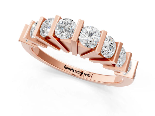 Rose gold Channel Set Round Diamond Half Eternity Band with Bar Prong Setting