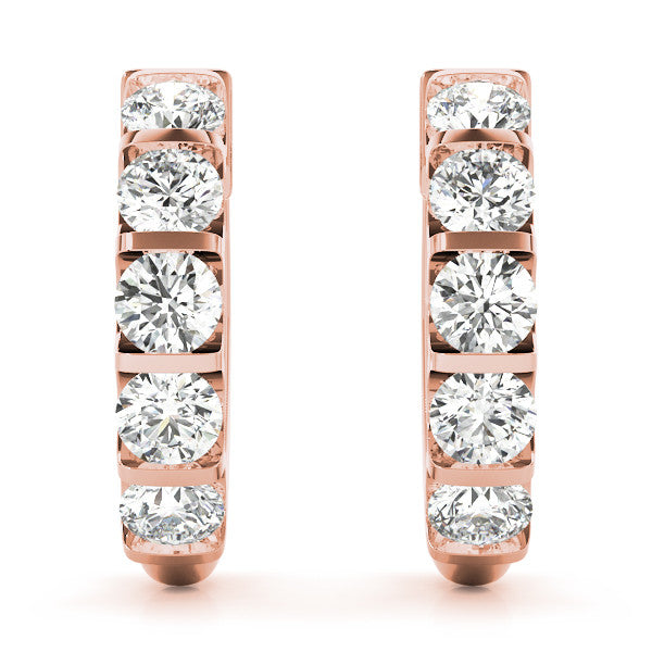 Rose gold Channel-Set Round Diamond Hoop Earrings 1