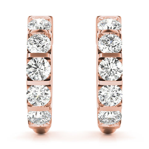 Rose gold Channel-Set Round Diamond Hoop Earrings 1