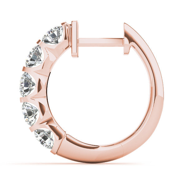 Rose gold Channel-Set Round Diamond Hoop Earrings 2