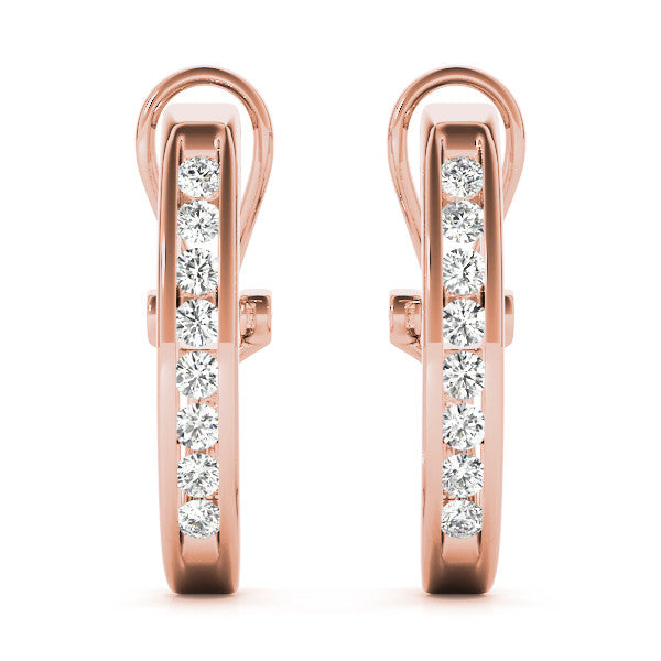 Rose gold Channel-Set Round Diamond Hoop Earrings in White Gold 1