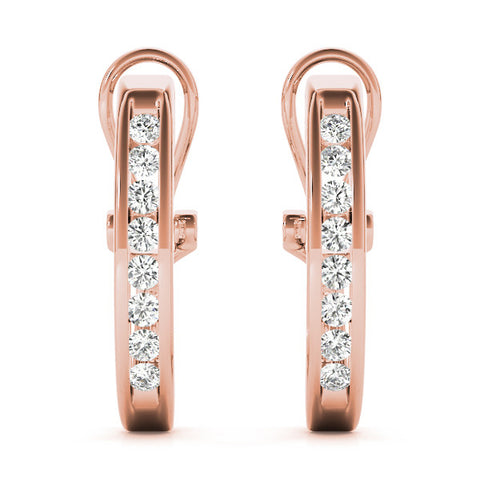 Rose gold Channel-Set Round Diamond Hoop Earrings in White Gold 1