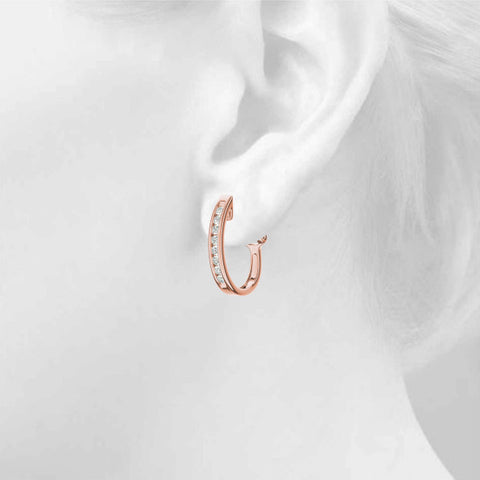 Rose gold Channel-Set Round Diamond Hoop Earrings in White Gold 4